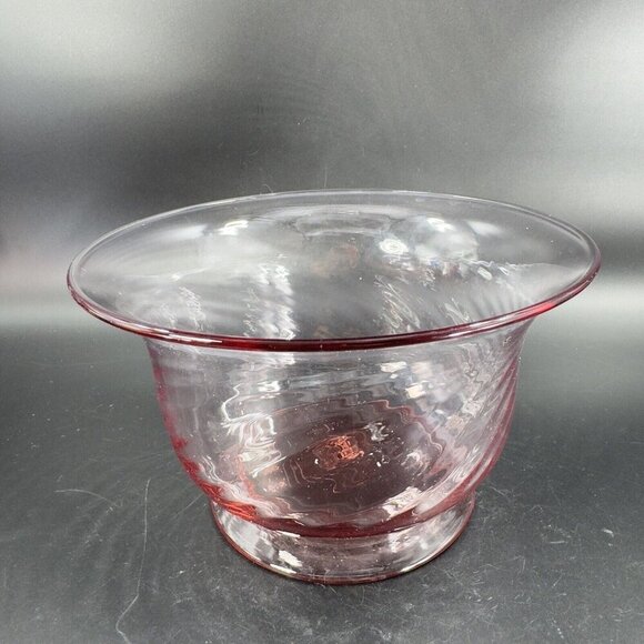 Hand Blown Optic Swirl Footed Bowl Dish Transparent Pink Glass Bowl Hand Made - Picture 9 of 16